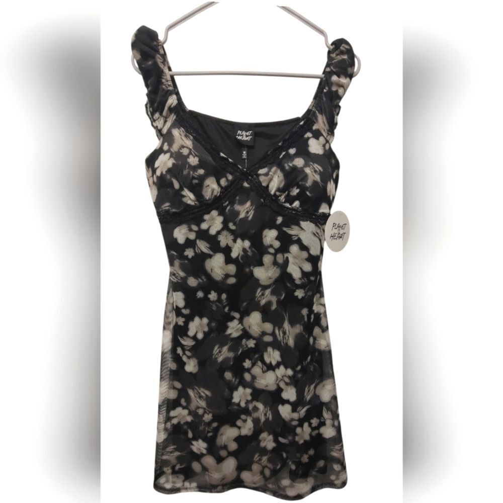 Planet Heart Black&White Floral/Lace Dress Sizw M Y2K Babydoll Whimsigoth NWT